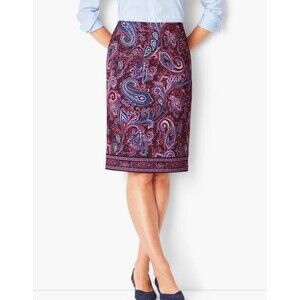 Talbots paisley straight pencil skirt Size 10 blue/red career office
